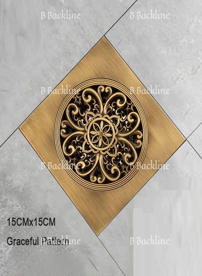 B BACKLINE مصفاة أرضية نحاسية من B Backline، مصفاة مياه أرضية الحمام، شبكة تصريف الحمام مع مصيدة صراصير مضادة للروائح الكريهة، 6 × 6 بوصات (تشطيب عتيق 9) - Image 2